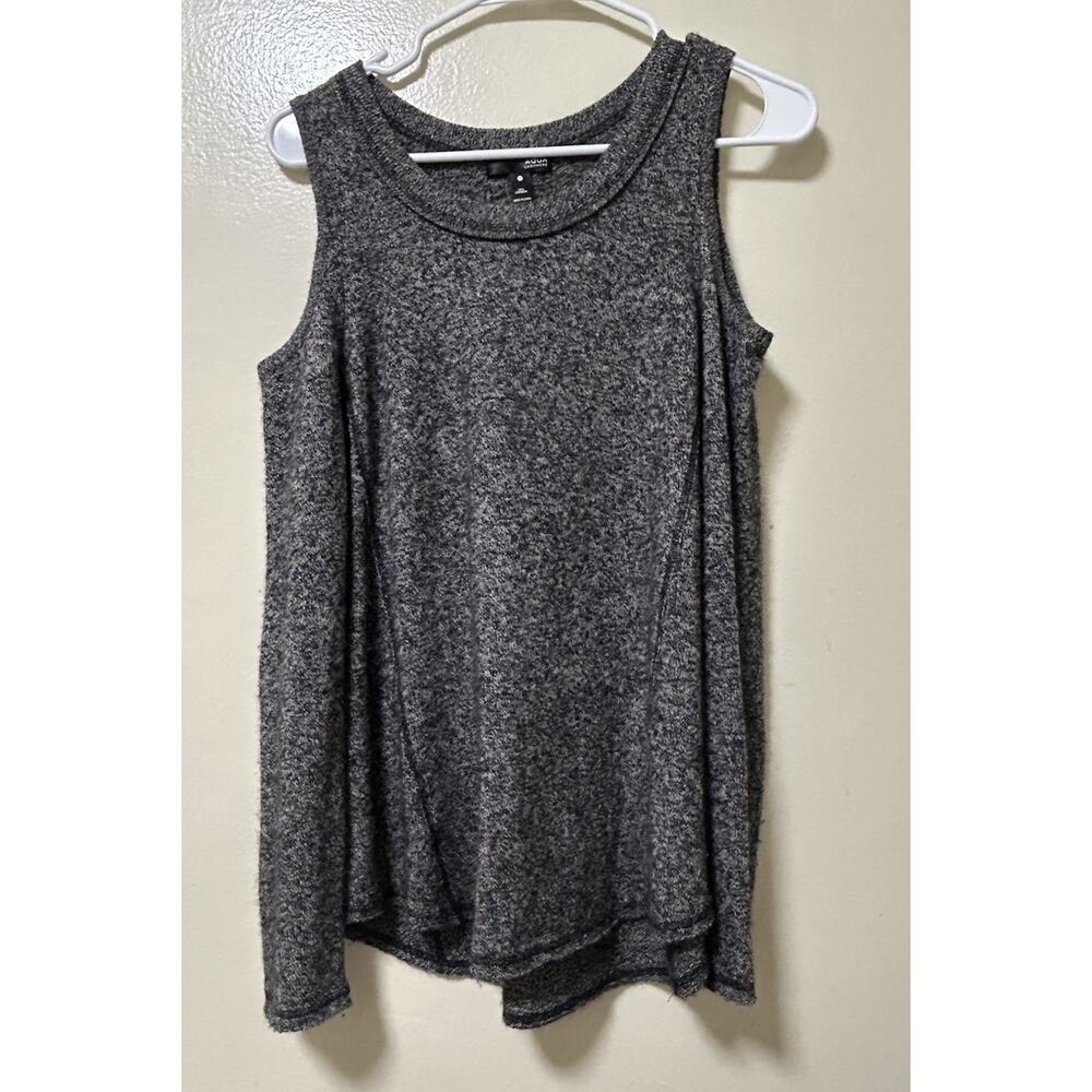 Aqua Women's Cashmere Cold Shoulder Long Sleeve Heather Gray Sweater Top-Size S